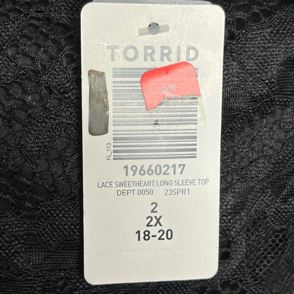 Torrid NEW Lace Sweetheart Black Long Sleeve Top Plus 2X 18-20 Square Neckline - Picture 11 of 14
